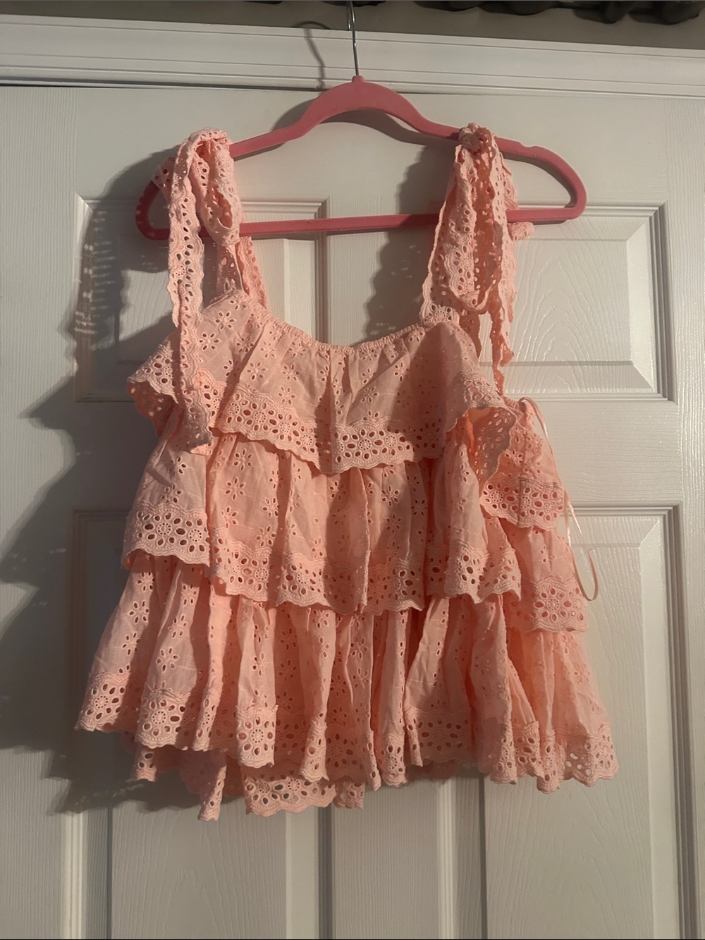 Petal & Pup Peach Eyelet Tiered Ruffle Tank